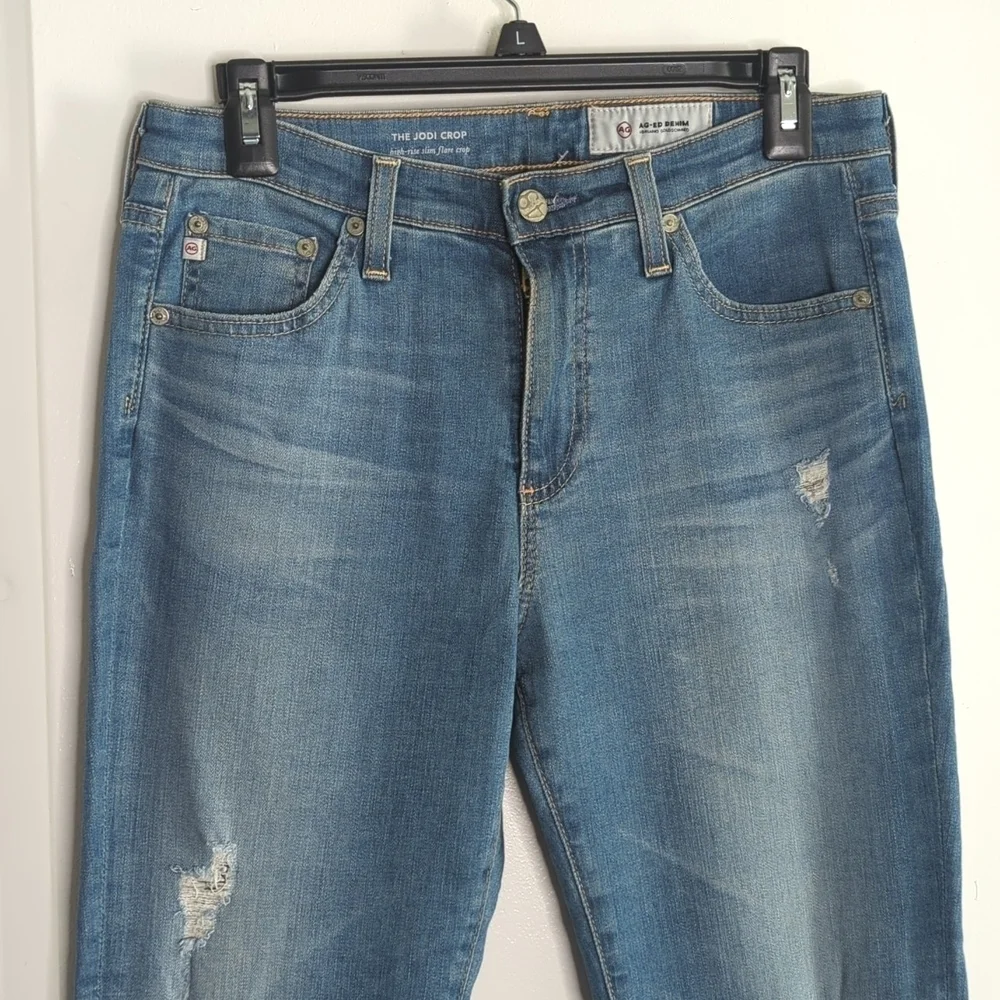 Adriano Goldschmiede The Jodi Crop High Rise Slim Flare Distressed Hem Jeans 28 - Picture 3 of 15
